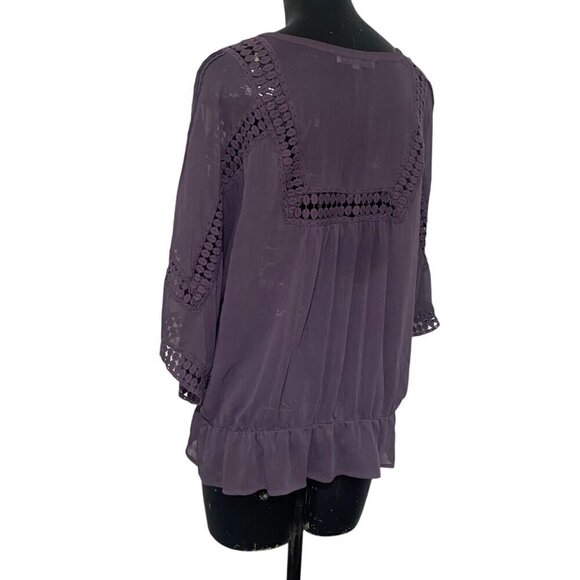 Daniel Rainn Purple Chiffon Tunic Top Lace Detail Size Large - Picture 4 of 6